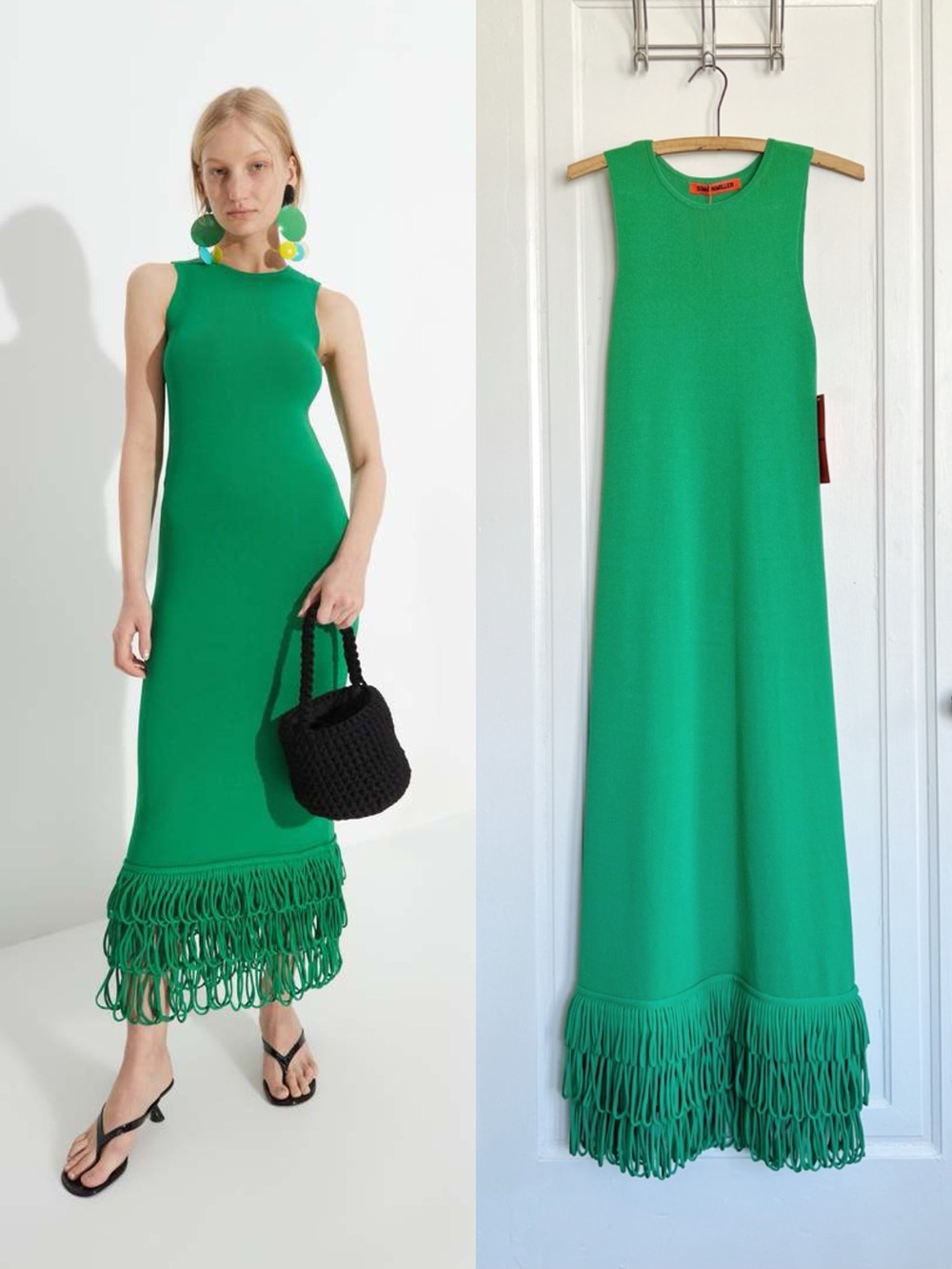 SIMON MILLER • Albers Knit Dress midi maxi sweater knit Gummy Green fringe